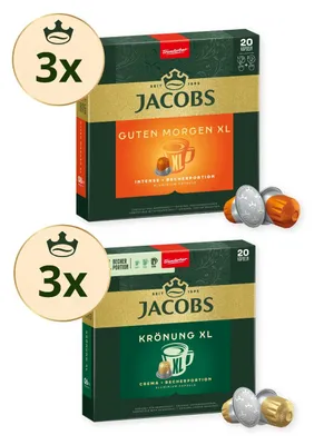 Produktbild von JACOBS Kapseln Nespresso®* kompatibel je 3x20 Krönung Crema XL + Guten Morgen XL