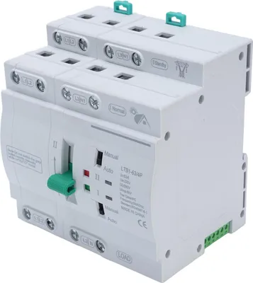 Obrázok produktu pre Automatický prepínač s dvojitým napájaním, 4P, fotovoltaika na sieť, montáž na DIN lištu, elektrický prepínač 63 A