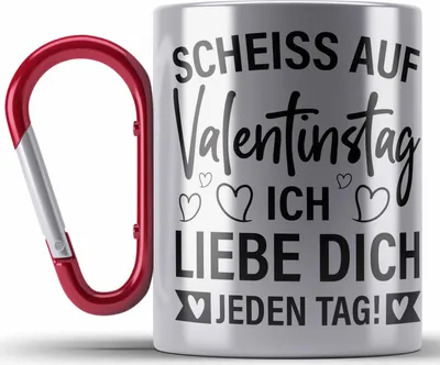 Produktbild von Trendation - Edelstahl Tasse Karabiner Valentinstag Sch auf Valentinstag Ich Liebe Dich Jeden Tag Geschenk Freundin Freund Spruch Männer Frauen (Rot)