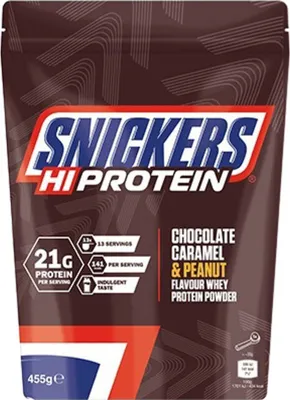 A pouch of Snickers Hi Protein powder.