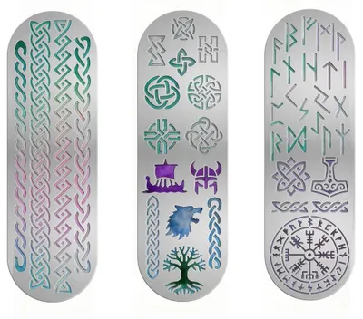 Productafbeelding van RVS-sjablonen - Vikingmotieven - 3 stuks - Herbruikbare sjablonen voor knutselen, scrapbooking en het maken van kaarten