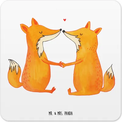 Produktbild von Mr. & Mrs. Panda Tischuntersetzer Füchse Liebe 6er Set - Weiß - Geschenk, Romantisch, Fuchs, Untersetzer Gläser, Ehemann, Coaster, für, Fox, Getränke-Untersetzer, Paar