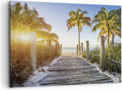 Produktbild von Bild auf Leinwand - Leinwandbild - Einteilig - Strand Palmen Fußgängerbrücke - 100x70cm - Wand Bild - Wanddeko - Wandbilder - Leinwanddruck - Bilder - Wanddekoration - Leinwand bilder - AA100x70-4171