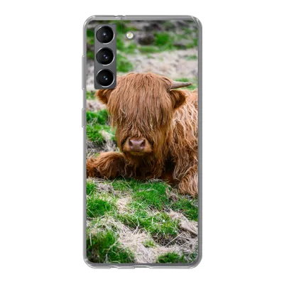 Produktbild von MuchoWow® Handyhülle Schutzhülle Hülle für Samsung Galaxy S21 Schottischer Highlander - Heu - Gras Silikon Softcase Handy Hülle - Softcase