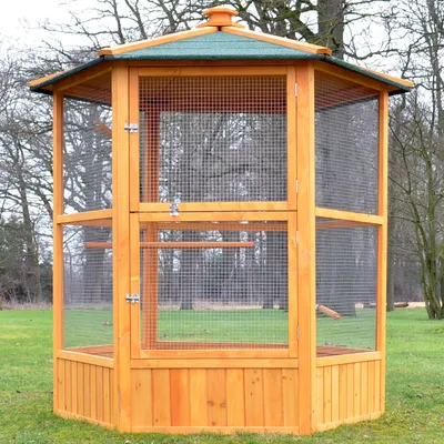 Produktbild von zooprinz Vogelvoliere Maxi | XXL | 160 cm Höhe | Wetterfest | Lasiertes Kiefernholz | ⌀ 123 cm