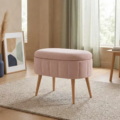Image de Hanah Home, lot de 3 poufs de haute qualité, couleur rose, 100% mélaminé, dimensions : 60 x 46 x 35 cm