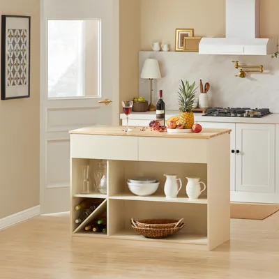 Produktbild von SoBuy KNL04-MI Kuchynský ostrov Voľne stojaca kuchynská skrinka Highborad Commode Cupboard Sideboard Bar Table Buffet Beige WHT cca: 120x90x60cm