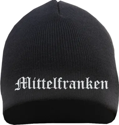 Produktbild von Mittelfranken Beanie Mütze - Altdeutsch - Bestickt - Strickmütze Wintermütze Einheitsgröße Schwarz
