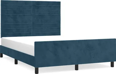 Imagen del producto de Estructura de cama sin colchón, color azul oscuro, 140x200 cm, tapizada en terciopelo