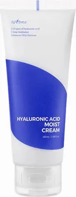 A white tube of Isntree Hyaluronic Acid Moist Cream with a blue label.