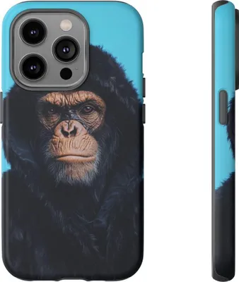 Produktbild von Affenporträt im schwarzen Fellkapuzenpullover – Handyhülle Kompatibel mit iPhone 14 Pro