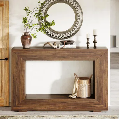 Image de Table console - Table d'entrée/table d'appoint - Bois - Rectangulaire - Style rustique antique - Sans tiroirs - 30 x 120 x 86 cm - Marron