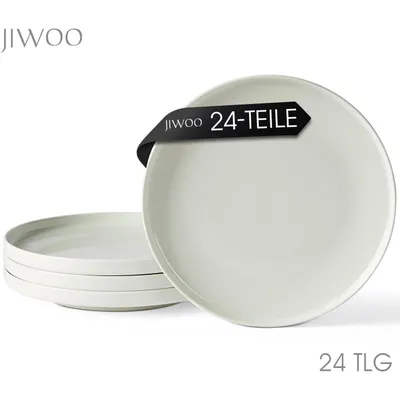 Produktbild von Teller set 24er Ø26,5 cm Keramik Essteller Steakteller Kuchenteller für 24 Personen Flachteller Set Porzellanteller Mikrowellen- und Spülmaschinenfest