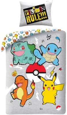 Produktbild von Unyqoos® Pokemon Bettbezug Set – Einzelbett 140x200 cm + Kissenbezug 65x65 cm, doppelseitig bedruckt, Polyester