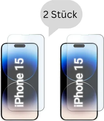 Produktbild von CLM-Tech 2er Set Schutzfolie kompatibel mit iPhone 15 Panzerfolie Panzerglas Crystal Clear Displayschutz 9H Glas Displayfolie Schutzglas - Unterstützt Fingerabdruck-ID - Folie kristallklar 2X Stück