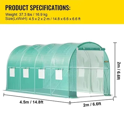 Immagine prodotto di Serra - Tunnel serra con copertura impermeabile in polietilene - 4,5 x 2,1 x 2,1 metri - Acciaio zincato - Verde - Portatile
