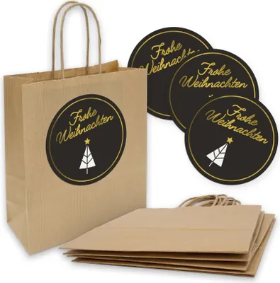Produktbild von itenga 5x Kordeltüte Frohe Weihnachten schwarz weiß gold