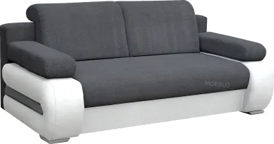 Produktbild von Sofa mit Schlaffunktion und Bettkasten, Couch für Wohnzimmer, Schlafsofa Federkern Sofagarnitur Polstersofa Wohnlandschaft mit Bettfunktion - 206 x 96 x 85 - York (Dunkelgrau - Weiß - Dot 95 +Madryt 120)