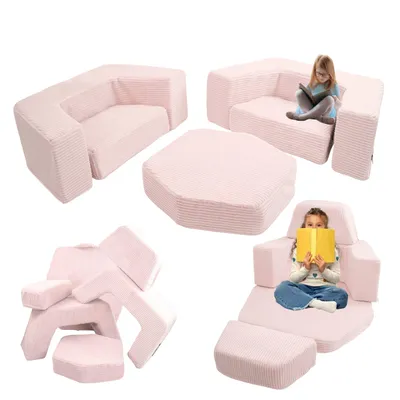 Immagine prodotto di Parco giochi in schiuma per bambini Flumi Montessori 6 moduli – set per cameretta – velluto a coste, rosa cipria