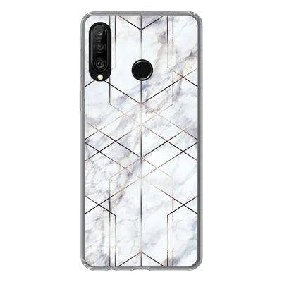 Produktbild von MuchoWow® Handyhülle Schutzhülle Hülle für Huawei P30 Lite Marmor - Gold - Weiß Silikon Softcase Handy Hülle - Handyhülle