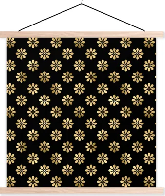 Produktbild von MuchoWow® Textilposter Muster - Blumen - Gold 120x120 cm mit holzfarbenen Rahmen - Textil-Poster