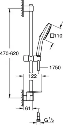 Zdjęcie produktu dla GROHE Tempesta Cube 110 zestaw prysznicowy 279283 600mm 2 rodzaje natrysku półka chrom