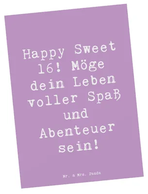 Produktbild von Mr. & Mrs. Panda Postkarte Spruch 16. Geburtstag Glück - Lavendeltraum - Geschenk, Freunde und Familie, Ansichtskarte, Happy Birthday, Meilenstein, Glückwunsch, bildkarte