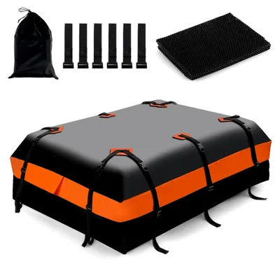 Produktbild von Faltbare Dachtasche, wasserdichte Dachgepäcktasche 600L, Dachbox mit Antirutschmatte und 6 Türhaken, Gepäckbox für Autos mit oder ohne Gepäckträger, Gepäcktasche für Reisen und Transport