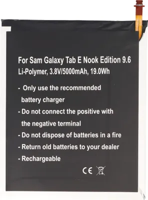 Image de Batterie compatible avec Samsung Galaxy Tab E Nook Edition 9.6, Li-Polymer, 3,8V, 5000mAh, 19,0Wh, built-in, sans outils