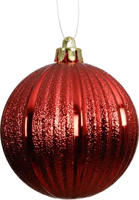 Produktbild von Weihnachtskugeln Kunststoff 8cm geriffelt 6 Stück - Weihnachtsrot