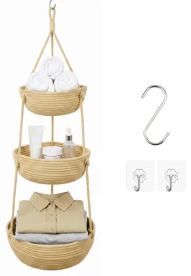Obrázok produktu pre Omgoods – Visací organizér z bavlny s 3 košíkmi