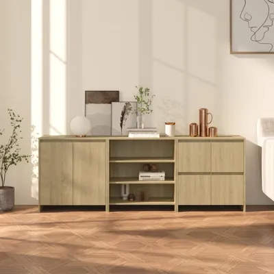 Produktbild von "2026 Promotion" 3-tlg. Sideboard-Set - Standschrank - Sonoma-Eiche Holzwerkstoff - Kommoden CC4494