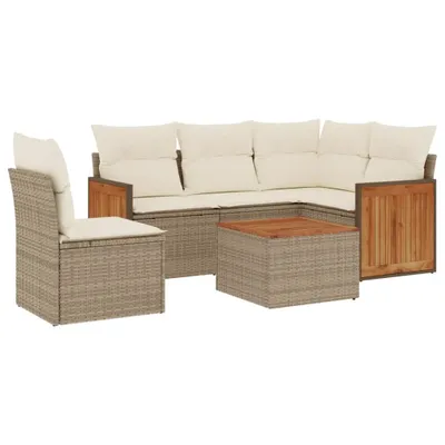 Produktbild von 6-tlg. Garten-Sofagarnitur mit Kissen Beige Poly Rattan