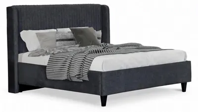 Obrázek produktu pro Postel s čalouněnou čelo, dvojlůžko, moderní design, černá barva, manželská postel, rám postele