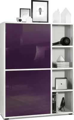 Produktbild von Vladon Highboard Schrank Anrichte Cuba mit 8 Fächern,  Germany, Korpus in Weiß matt / Fronten in Brombeer Hochglanz