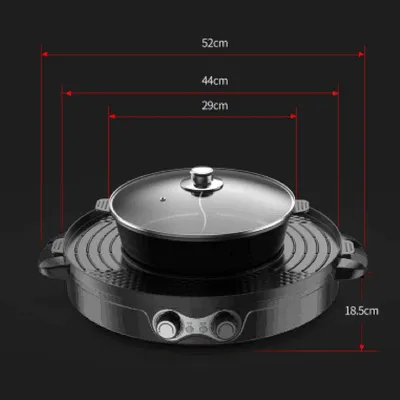 Produktbild von 2-in-1 Elektrischer Hot Pot – Elektrisches Fondue-Set – Elektrische Grillplatte – Elektrische Backplatte