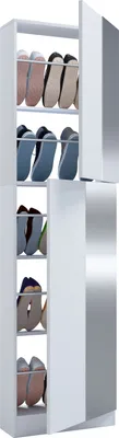Image de Armoire à chaussures en bois | Dimensions: H. 180 x W. 50 x D. 17 cm | 2 portes tournantes | miroir pratique - miroir Fulisa XL
