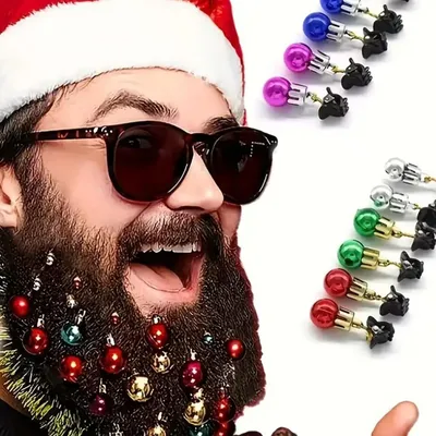 Produktbild von 10 Bunte Weihnachtskugeln für Bart & Haare – Lustiger Bartschmuck Weihnachten – Mini Weihnachtsdeko für Männer & Frauen