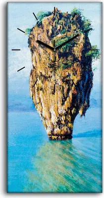 Produktbild von Küche Wohnzimmer Wand Leinwand Uhr 30x60 Gemälde See Klippe Himmel Wolken Natur - schwarze Hände
