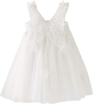 Produktbild von ASKSA Prinzessinnenkleid fuer Kleinkinder Kleinkind Maedchen aermellos Schmetterling Tuell Spitze Rueschen Kleid Tanz Party Prinzessin Kleider, Weiss, Groesse: 110