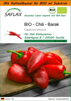 Produktbild von SAFLAX Garden in the bag - BIO - Chili - Barak - Capsicum annuum - 15 Samen - Mit Anzuchtsubstrat im praktischen, selbst aufstellenden Beutel