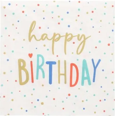 Produktbild von 3-lagige Servietten „Happy Birthday“ 1/4 33 x 33 cm 20 Stück.