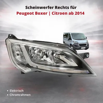 Zdjęcie produktu dla Reflektor przedni prawy do Peugeot Boxer | Citroën od 2014 r. | elektryczny | chromowana ramka | OEM 1612040580
