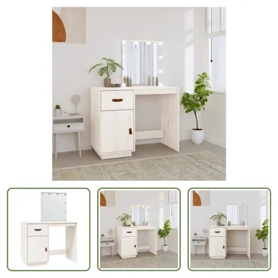 Produktbild von The Living Store Schminktisch mit LED Weiß 95x50x133,5 cm Massivholz Kiefer