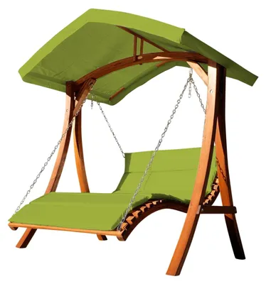 Produktbild von ALEOS. Design Doppelliege Hollywoodliege Hollywoodschaukel Gartenschaukel ARUBA GRÜN Holz Lärche mit Dach