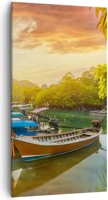 Produktbild von Bild auf Leinwand - Leinwandbild - Berge Boot Wasser - 55x100cm - Wand Bild - Wanddeko - Wandbilder - Leinwanddruck - Bilder - Kunstdruck - Wanddekoration - Leinwand bilder - Wandkunst - PA55x100-4003
