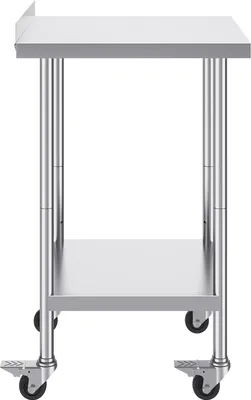 Zdjęcie produktu dla Stół roboczy ze stali nierdzewnej SucceBuy, 61 x 61 x 101,6 cm, solidny stół do przygotowywania żywności na kółkach, z regulacją wysokości do restauracji, domu i hotelu, metalowy, srebrny