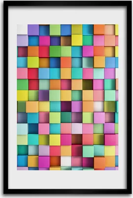 Produktbild von Bild - Bilderrahmen - 40 cm x 60 cm - MDF - Rahmen - Wandkunst - Abstraktionsquadrate
