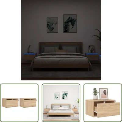Produktbild von The Living Store Wand-Nachttische mit LED-Leuchten 2 Stk. Sonoma-Eiche
