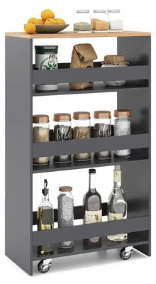 Obrázek produktu pro Úzký pojízdný úložný vozík s nabíjecí stanicí, 4 úrovně, šedý